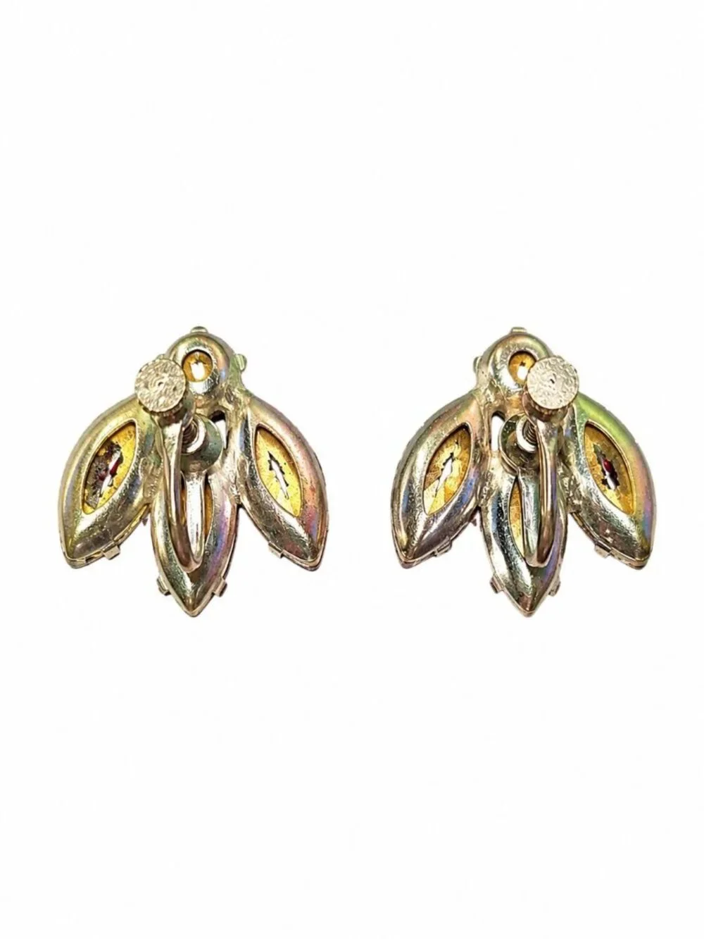 Vintage 1950s Red Navette Rhinestone Mid Century Glam Screwback Earrings - Picture 6 of 6